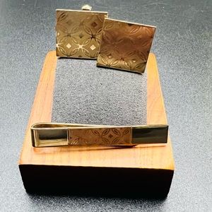 Vintage 12K Gold Filled Swank Cuff Links & Tie Bar Set Geometric Design